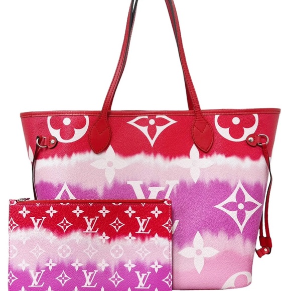 Louis Vuitton Escale Neverfull MM M45127 Rouge Red Pink Watercolor Monogram Tote - Picture 4 of 13